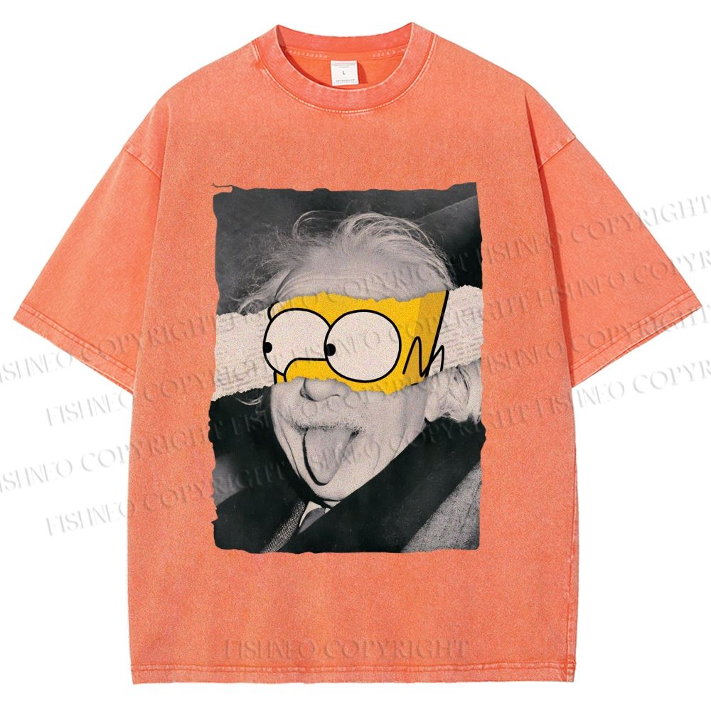 Unisex Albert Einstein With Simpson Funny Graffiti Printed Washed Tee