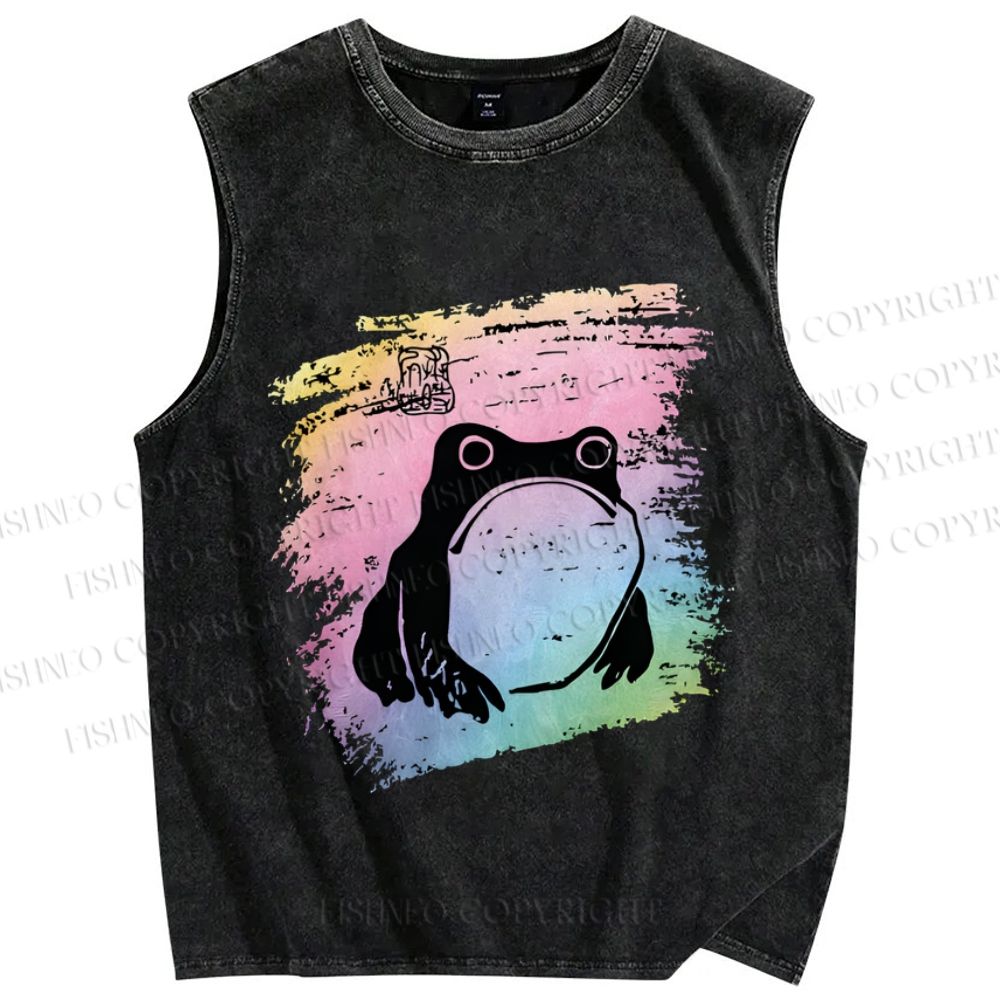Unisex Grumpy Matsumoto Hoji Frog Printed Washed Tank Top