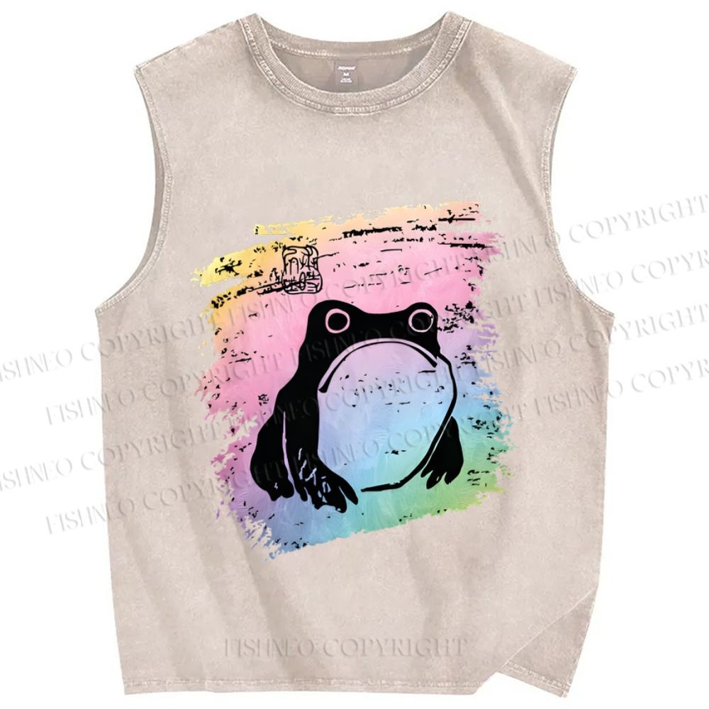 Unisex Grumpy Matsumoto Hoji Frog Printed Washed Tank Top