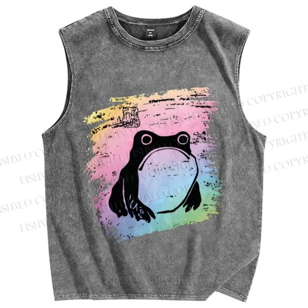Unisex Grumpy Matsumoto Hoji Frog Printed Washed Tank Top