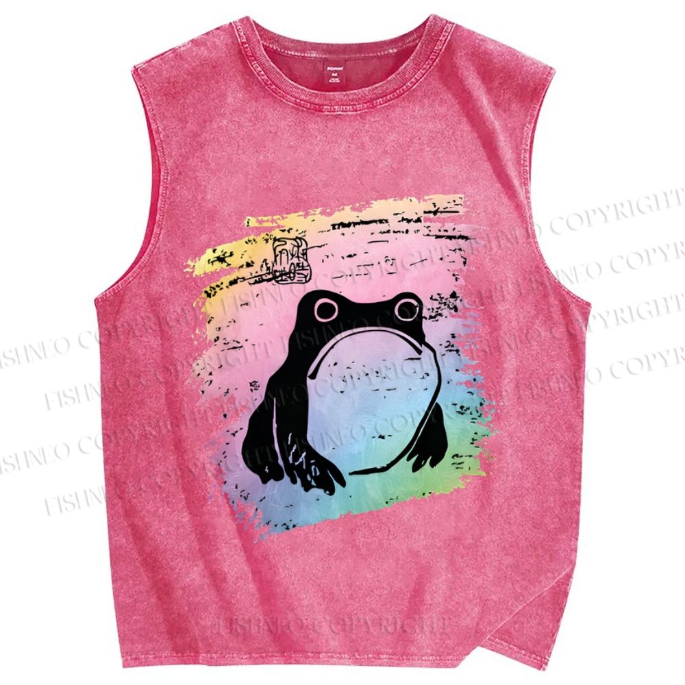 Unisex Grumpy Matsumoto Hoji Frog Printed Washed Tank Top