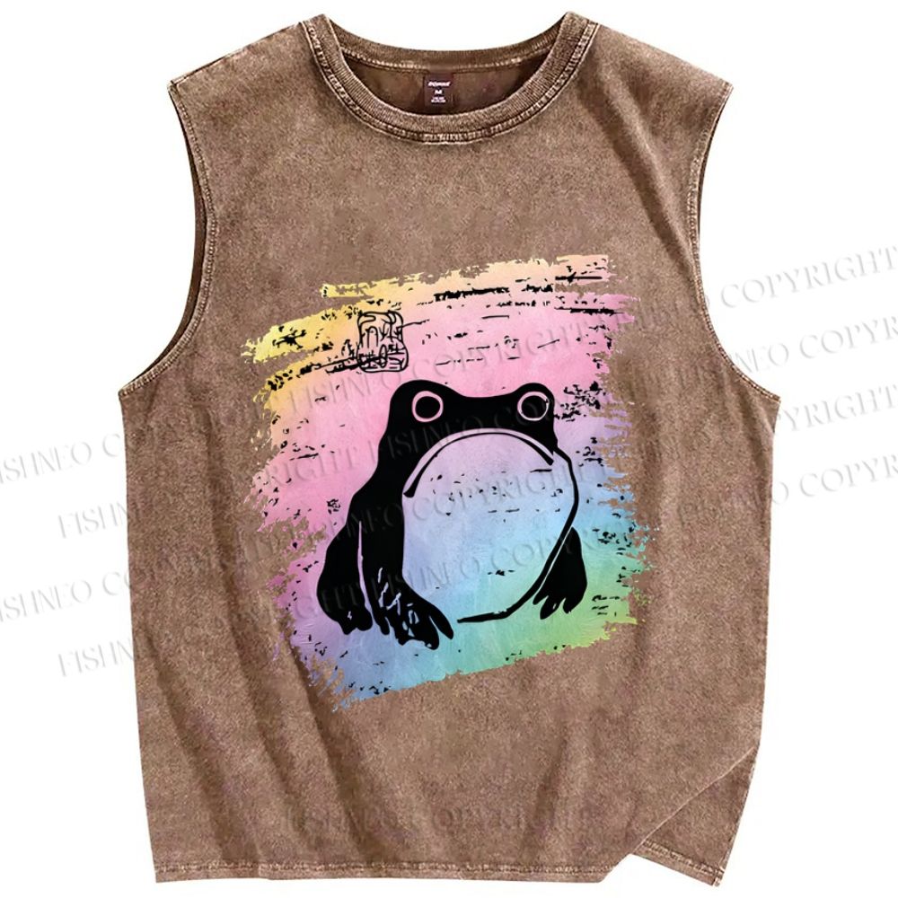 Unisex Grumpy Matsumoto Hoji Frog Printed Washed Tank Top