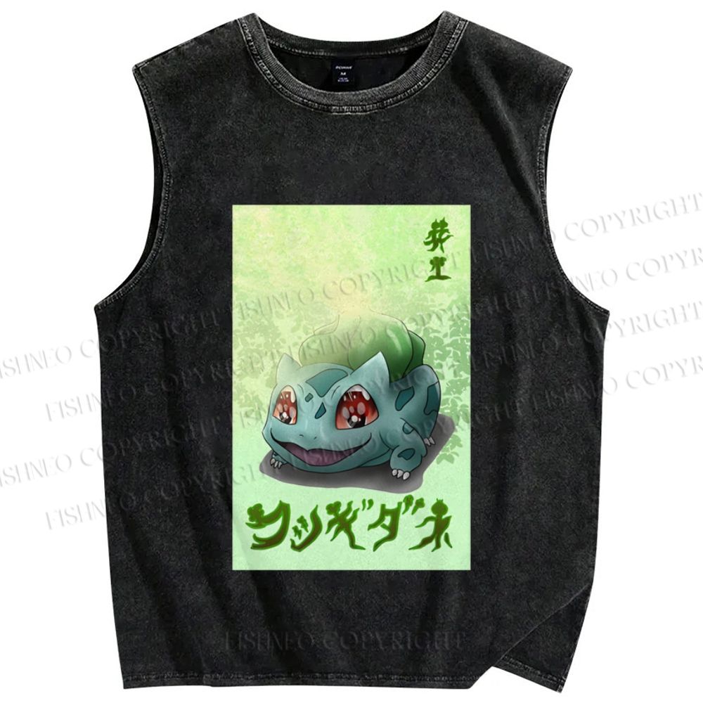 Unisex Bulbasaur Frog Printed Washed Tank Top