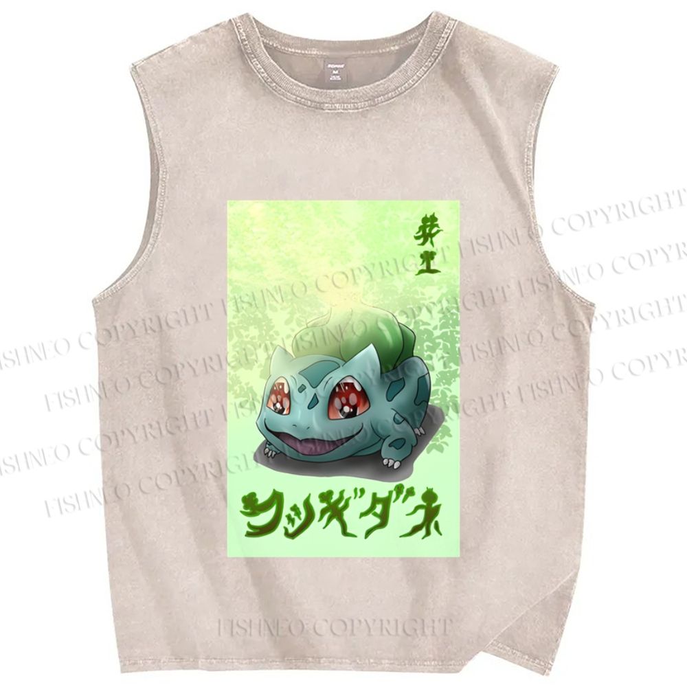 Unisex Bulbasaur Frog Printed Washed Tank Top
