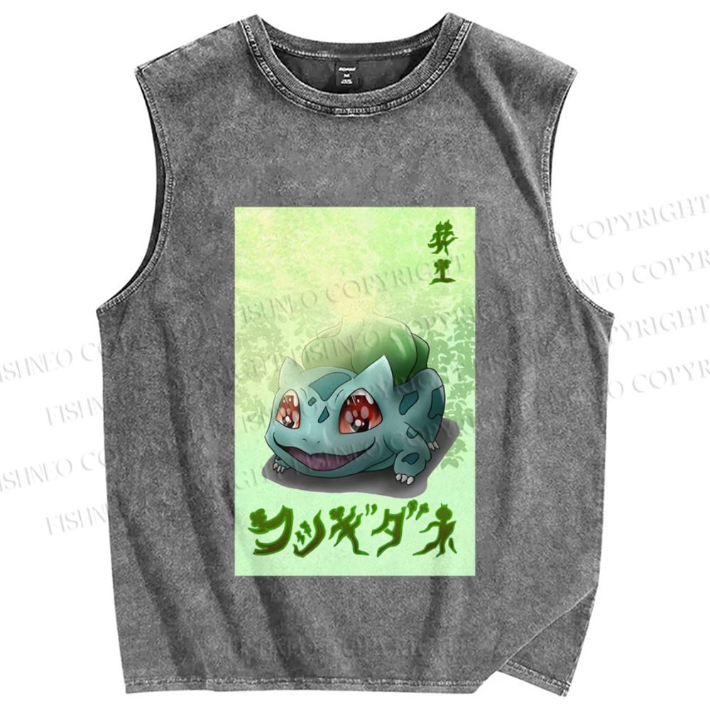 Unisex Bulbasaur Frog Printed Washed Tank Top