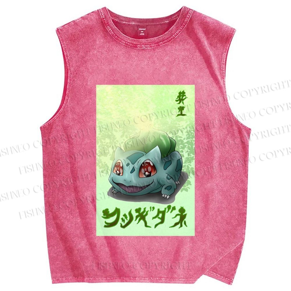 Unisex Bulbasaur Frog Printed Washed Tank Top
