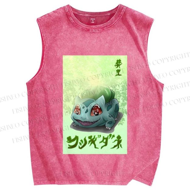 Unisex Bulbasaur Frog Printed Washed Tank Top