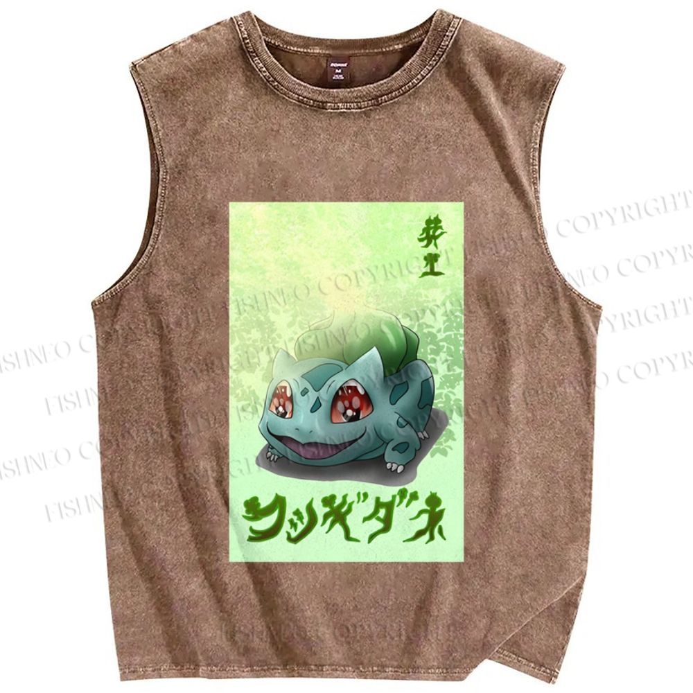 Unisex Bulbasaur Frog Printed Washed Tank Top