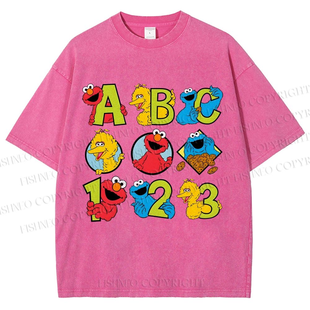 Unisex Elmo Cookie Monster Big Bird Printed Washed Tee