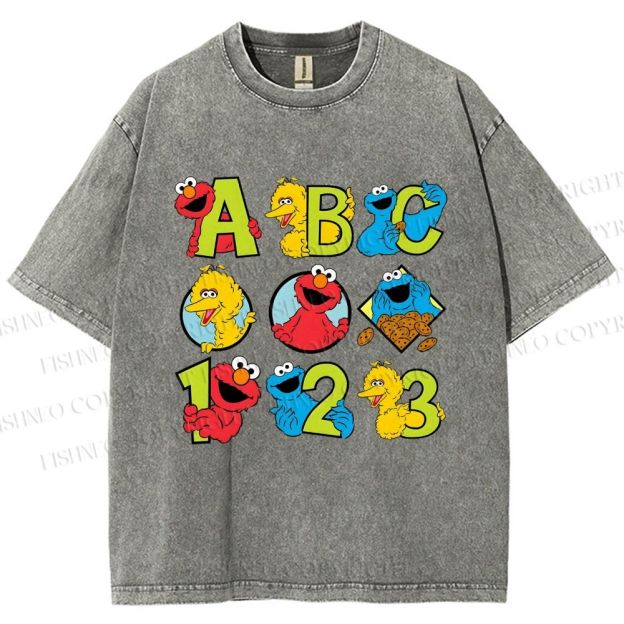 Unisex Elmo Cookie Monster Big Bird Printed Washed Tee