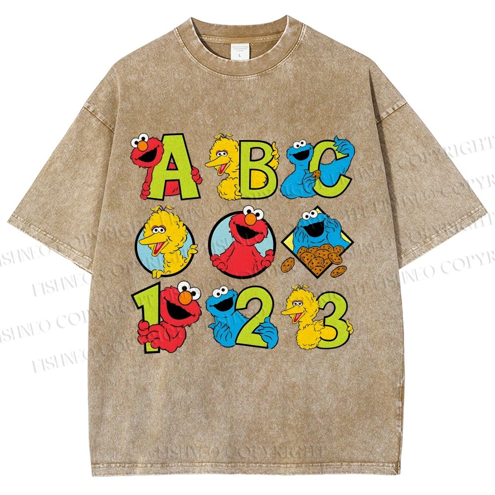Unisex Elmo Cookie Monster Big Bird Printed Washed Tee