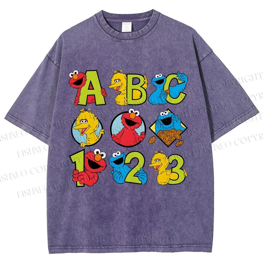 Unisex Elmo Cookie Monster Big Bird Printed Washed Tee