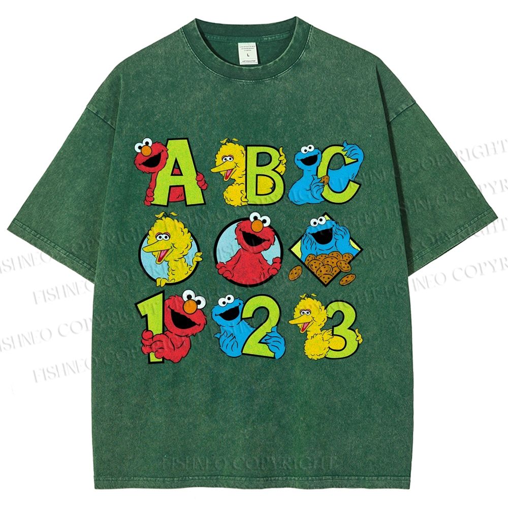 Unisex Elmo Cookie Monster Big Bird Printed Washed Tee