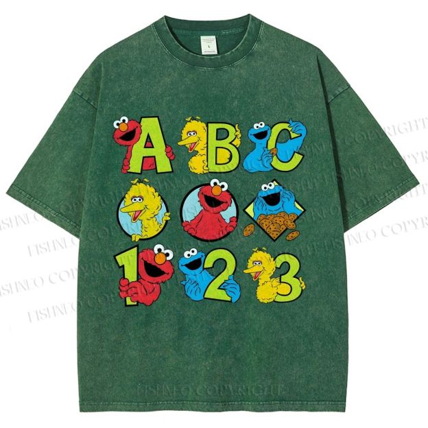 Unisex Elmo Cookie Monster Big Bird Printed Washed Tee