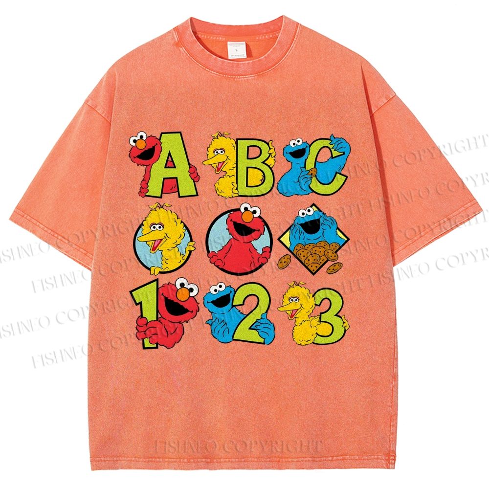 Unisex Elmo Cookie Monster Big Bird Printed Washed Tee