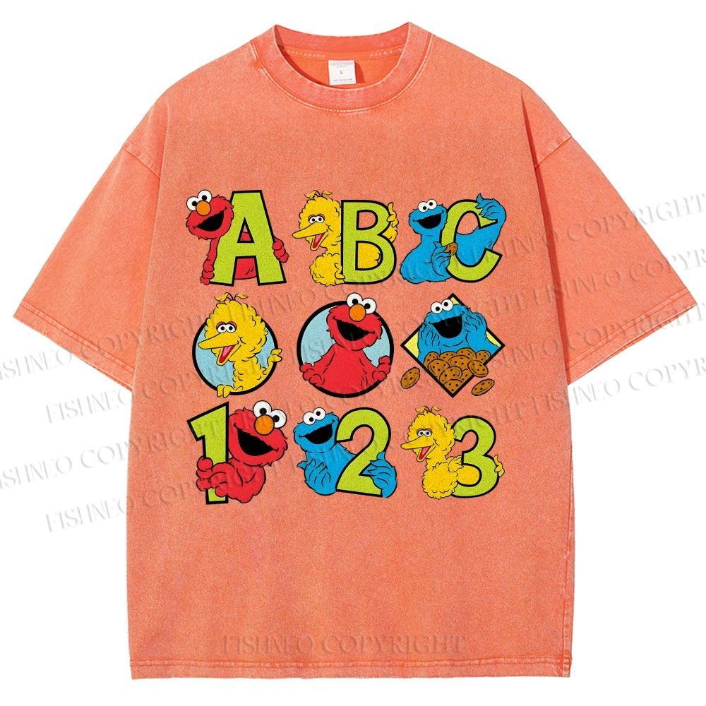 Unisex Elmo Cookie Monster Big Bird Printed Washed Tee