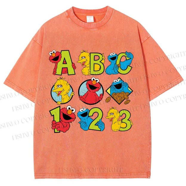 Unisex Elmo Cookie Monster Big Bird Printed Washed Tee