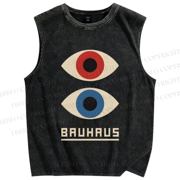Unisex Bauhaus Art Eyes Printed Washed Tank Top