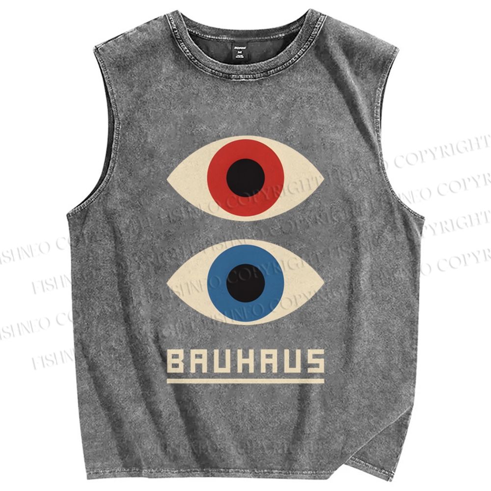 Unisex Bauhaus Art Eyes Printed Washed Tank Top