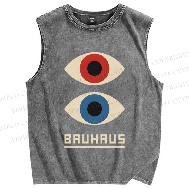 Unisex Bauhaus Art Eyes Printed Washed Tank Top
