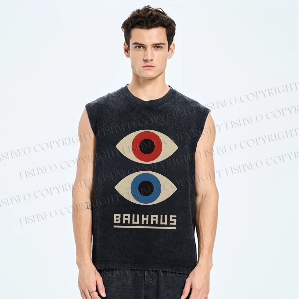 Unisex Bauhaus Art Eyes Printed Washed Tank Top