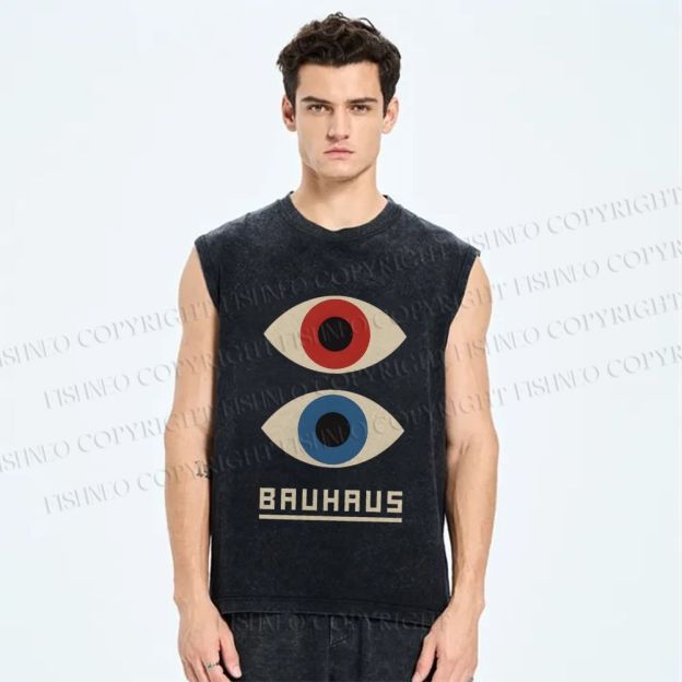 Unisex Bauhaus Art Eyes Printed Washed Tank Top