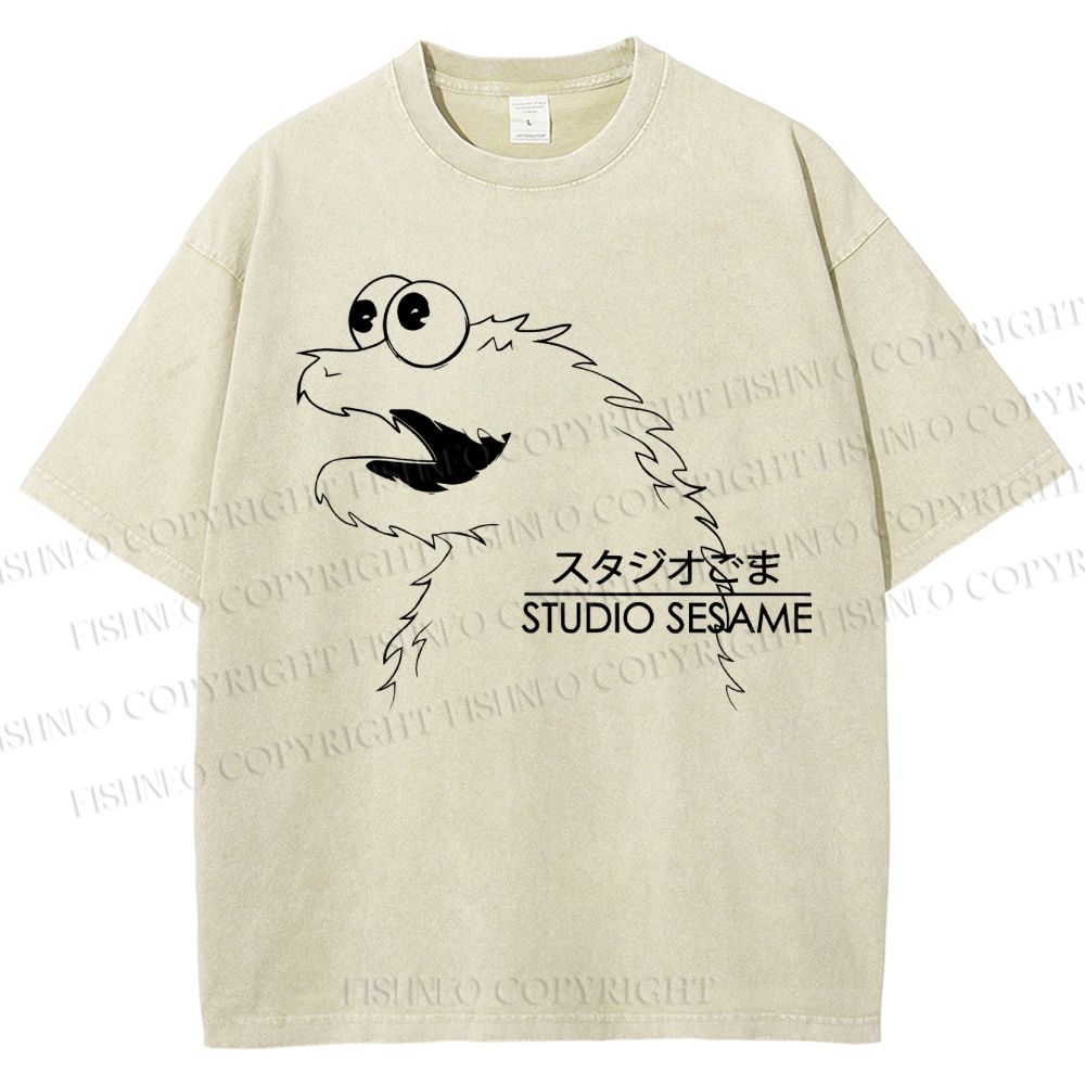 Unisex Sesame Cookie Monster Printed Washed Tee