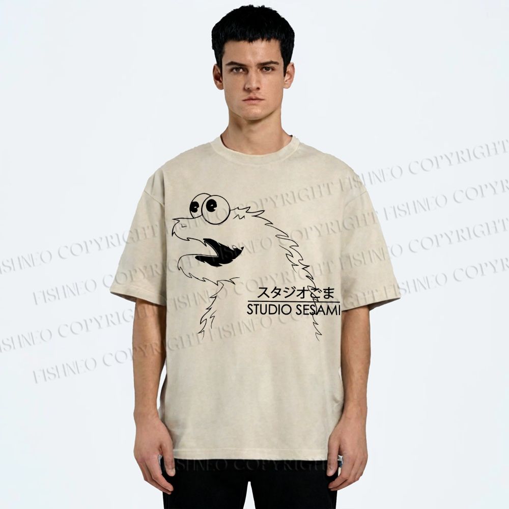 Unisex Sesame Cookie Monster Printed Washed Tee