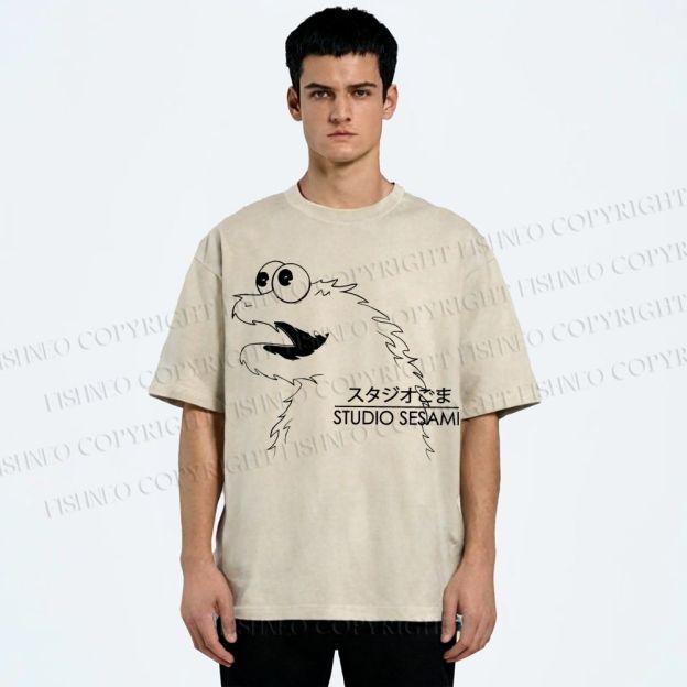 Unisex Sesame Cookie Monster Printed Washed Tee