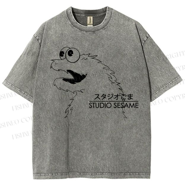 Unisex Sesame Cookie Monster Printed Washed Tee