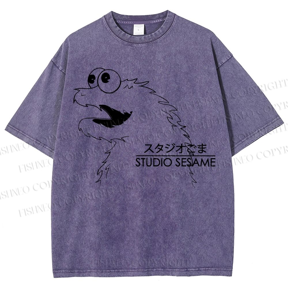 Unisex Sesame Cookie Monster Printed Washed Tee