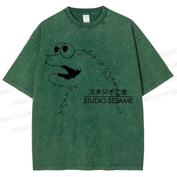 Unisex Sesame Cookie Monster Printed Washed Tee
