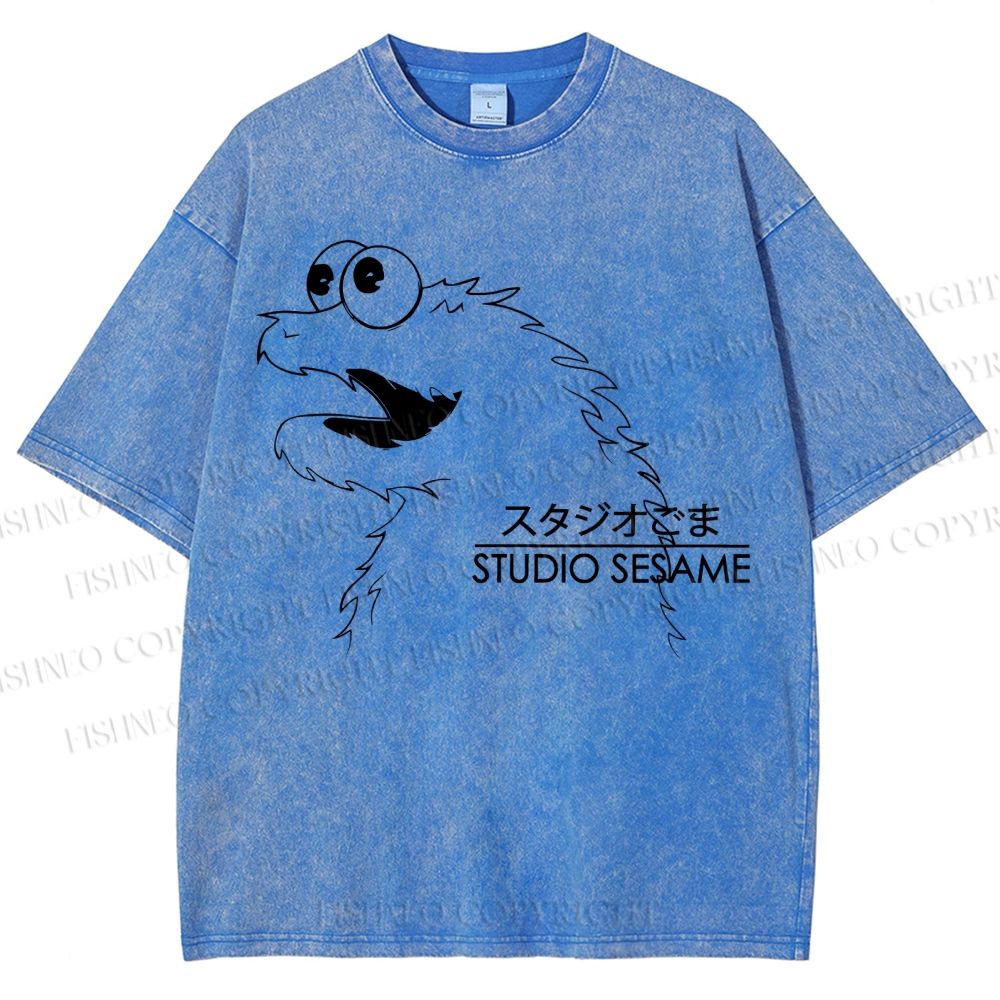 Unisex Sesame Cookie Monster Printed Washed Tee
