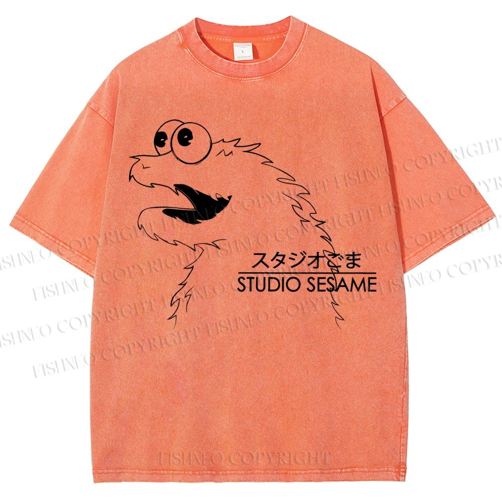 Unisex Sesame Cookie Monster Printed Washed Tee