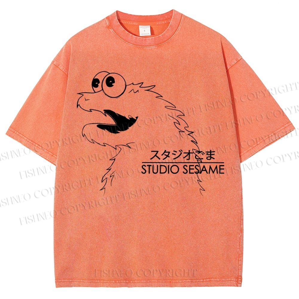 Unisex Sesame Cookie Monster Printed Washed Tee