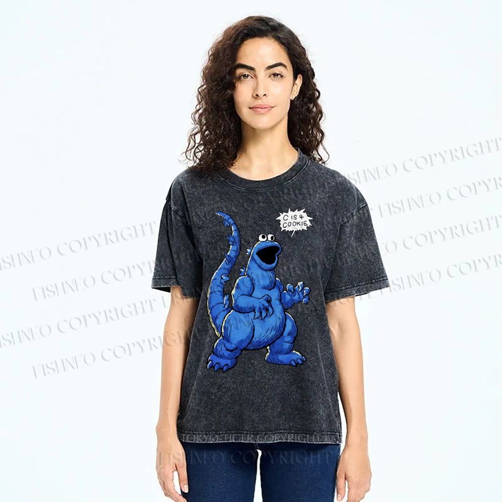 Unisex Cookie Monster C Is Cookie Printed Washed Tee