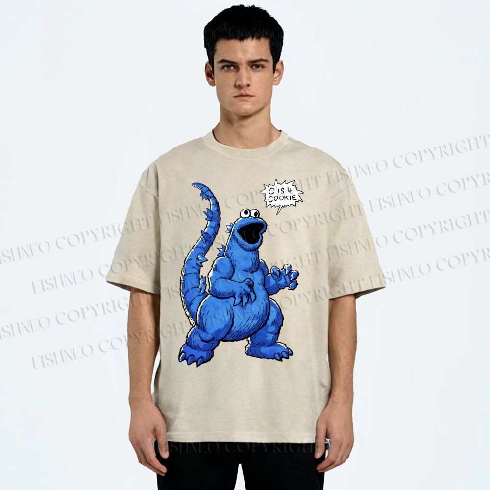 Unisex Cookie Monster C Is Cookie Printed Washed Tee