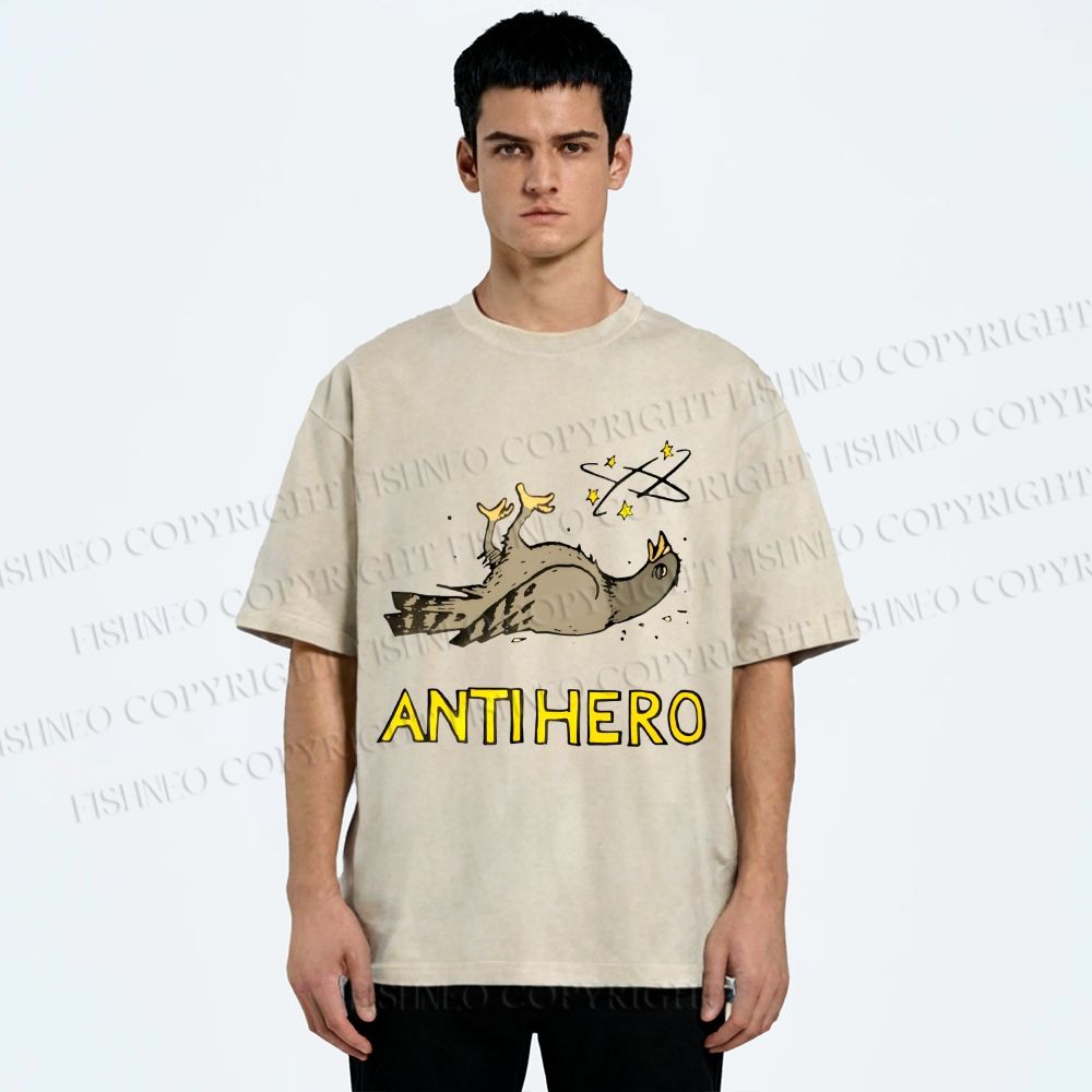 Unisex Beat-up Pigeon Anti Hero Printed Washed Tee