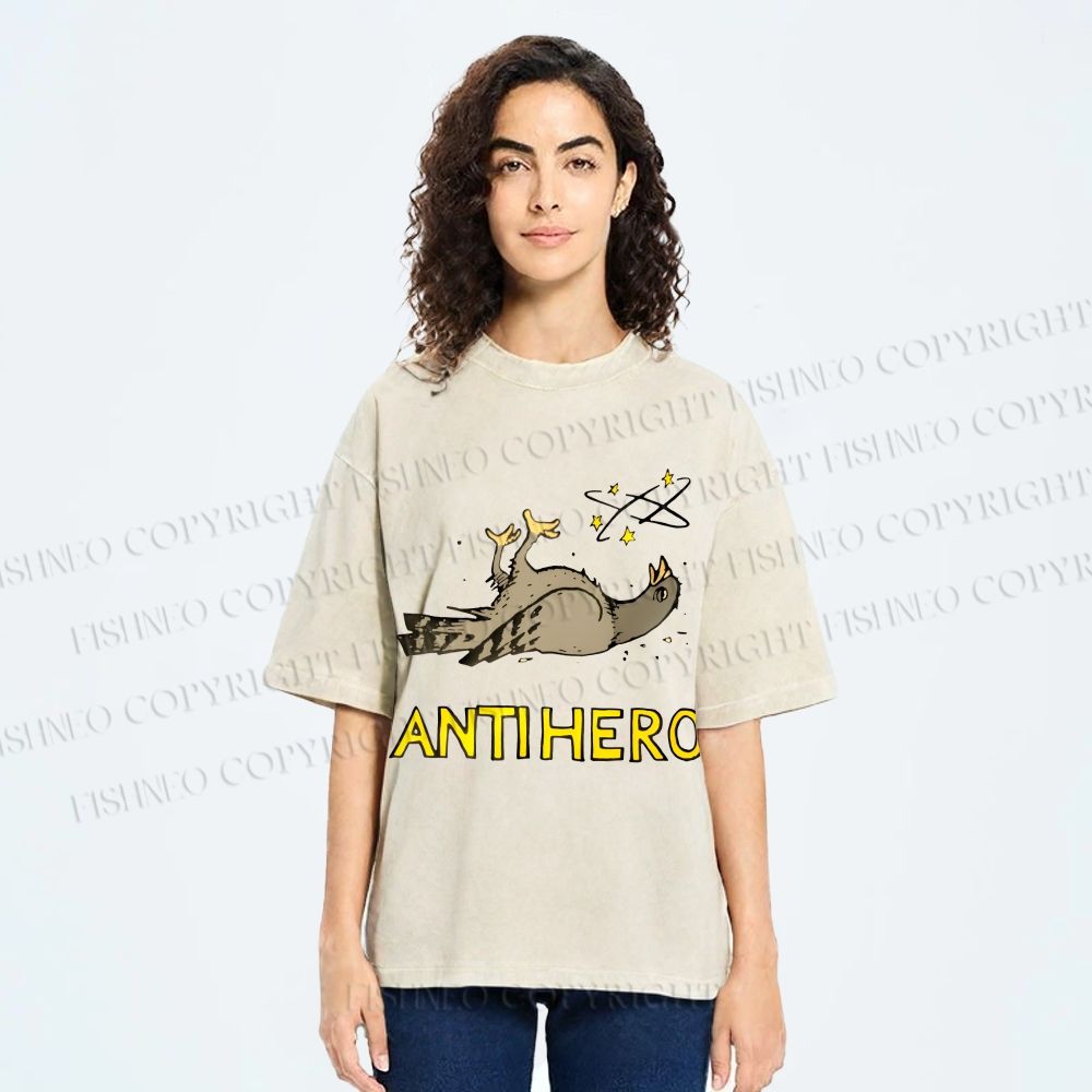 Unisex Beat-up Pigeon Anti Hero Printed Washed Tee