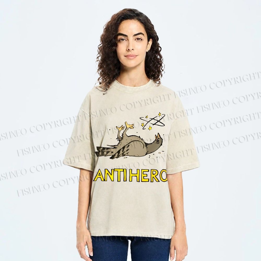 Unisex Beat-up Pigeon Anti Hero Printed Washed Tee