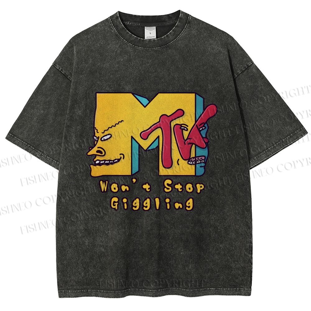 Unisex MTV Laughing Guys Wont Stop Giggling Printed Washed Tee