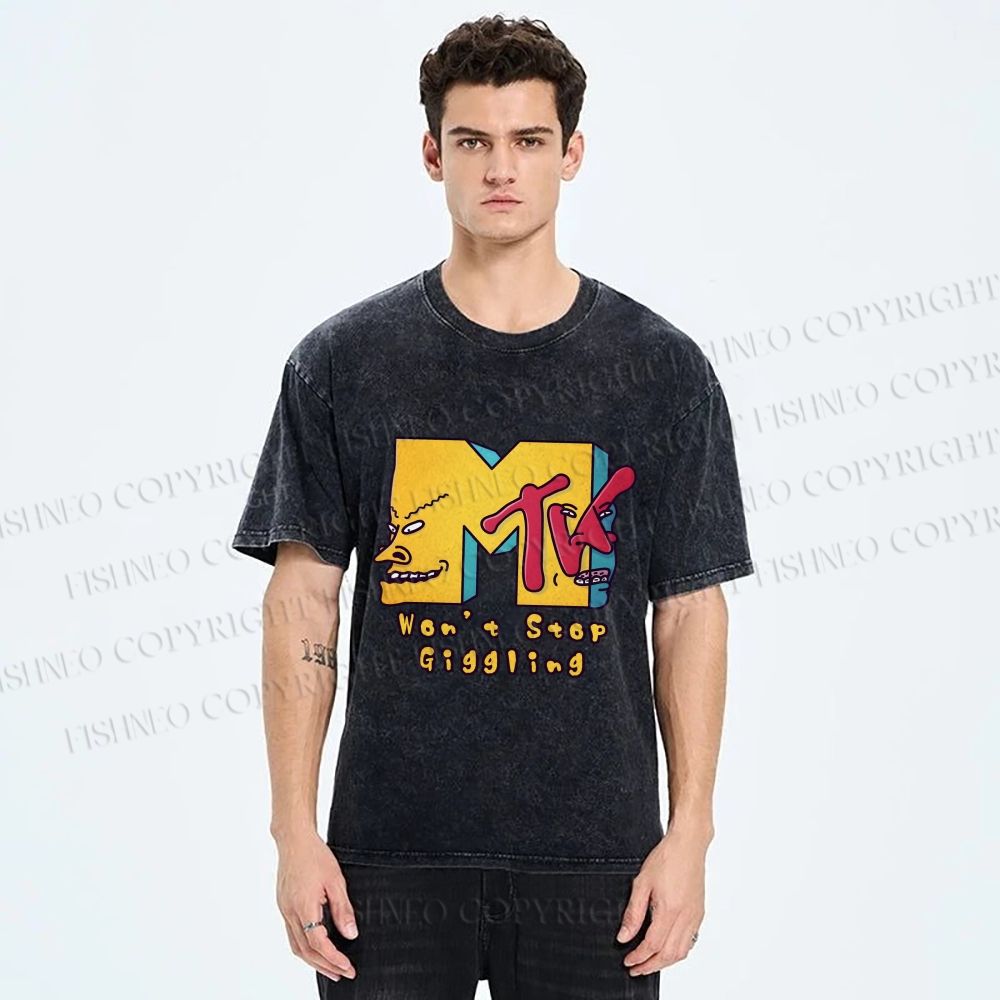 Unisex MTV Laughing Guys Wont Stop Giggling Printed Washed Tee
