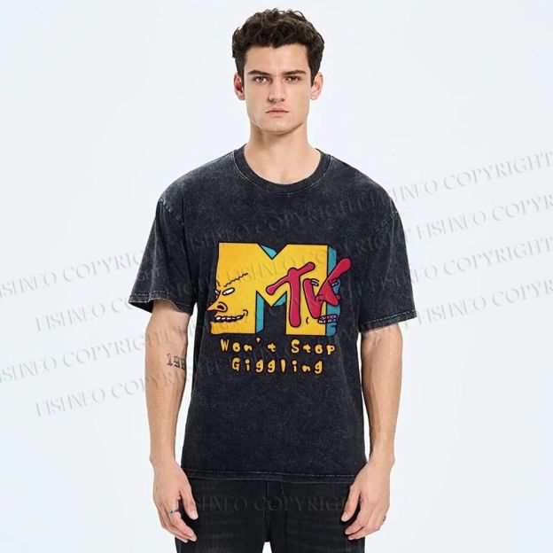 Unisex MTV Laughing Guys Wont Stop Giggling Printed Washed Tee