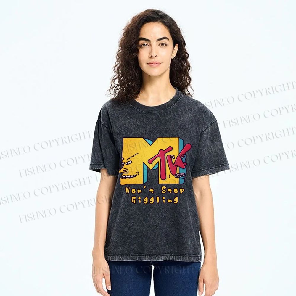 Unisex MTV Laughing Guys Wont Stop Giggling Printed Washed Tee