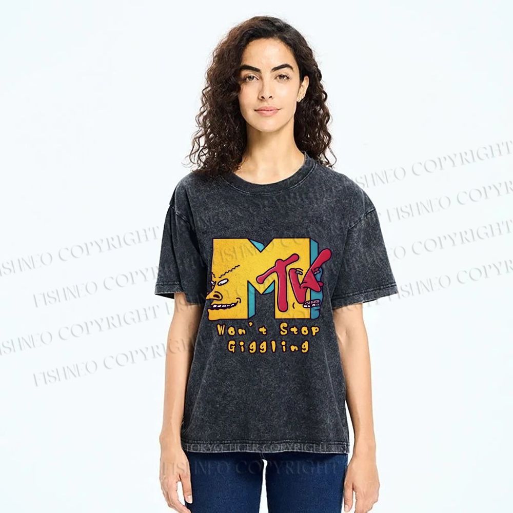 Unisex MTV Laughing Guys Wont Stop Giggling Printed Washed Tee