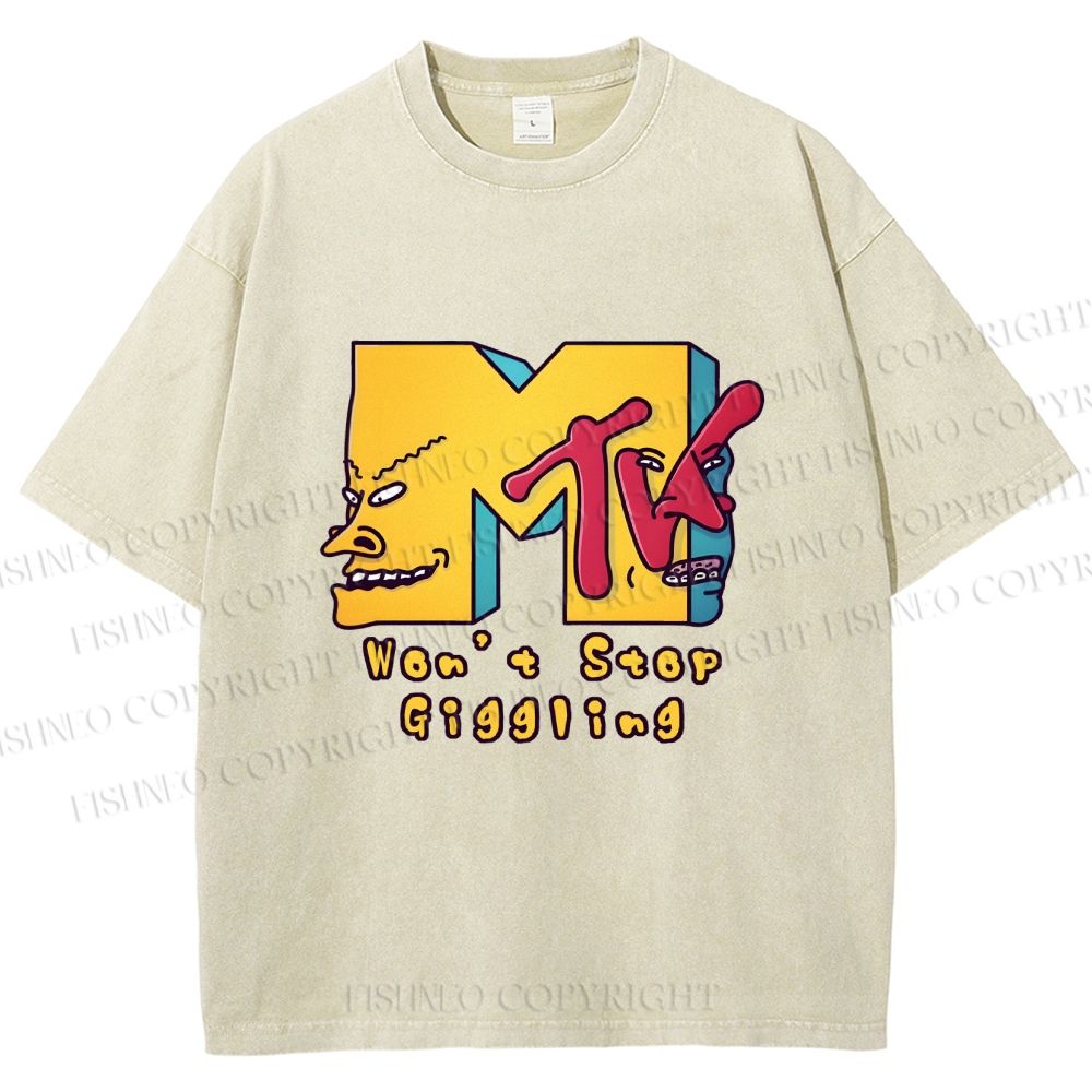 Unisex MTV Laughing Guys Wont Stop Giggling Printed Washed Tee