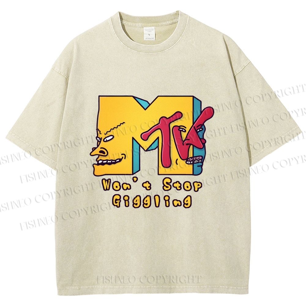 Unisex MTV Laughing Guys Wont Stop Giggling Printed Washed Tee