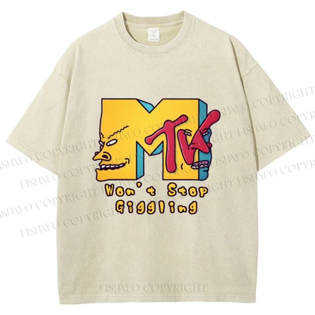 Unisex MTV Laughing Guys Wont Stop Giggling Printed Washed Tee