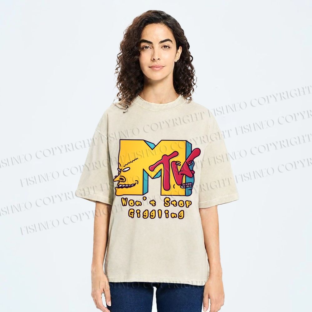 Unisex MTV Laughing Guys Wont Stop Giggling Printed Washed Tee
