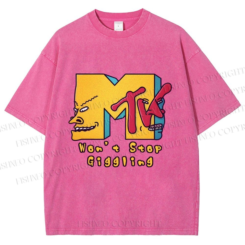 Unisex MTV Laughing Guys Wont Stop Giggling Printed Washed Tee